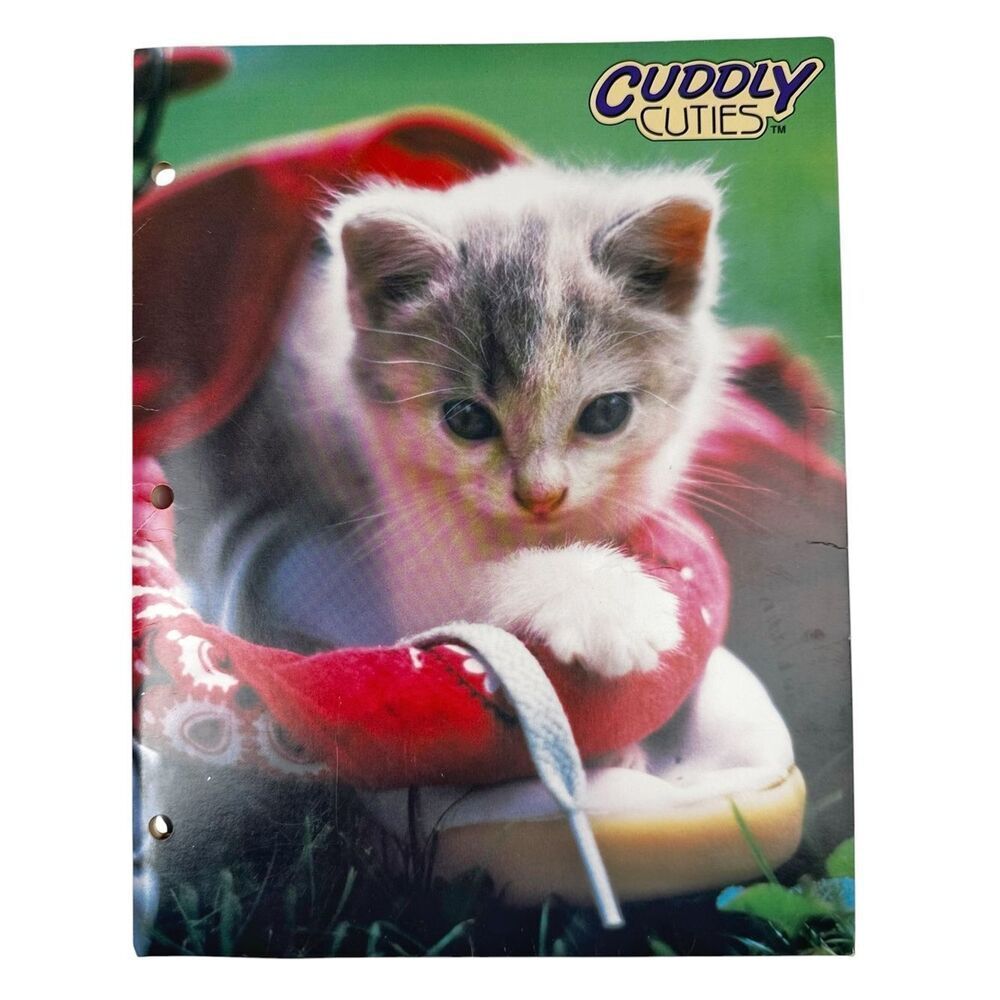 Vintage Cuddly Cuties Binder Portfolio 2 Pocket 3 Ring Cat Kitten Folder 90s Y2K